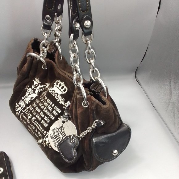 Juicy Couture Y2K 'Once Upon a Time' Bag & Purse Set 90's Brown Velour Vintage - Picture 5 of 12